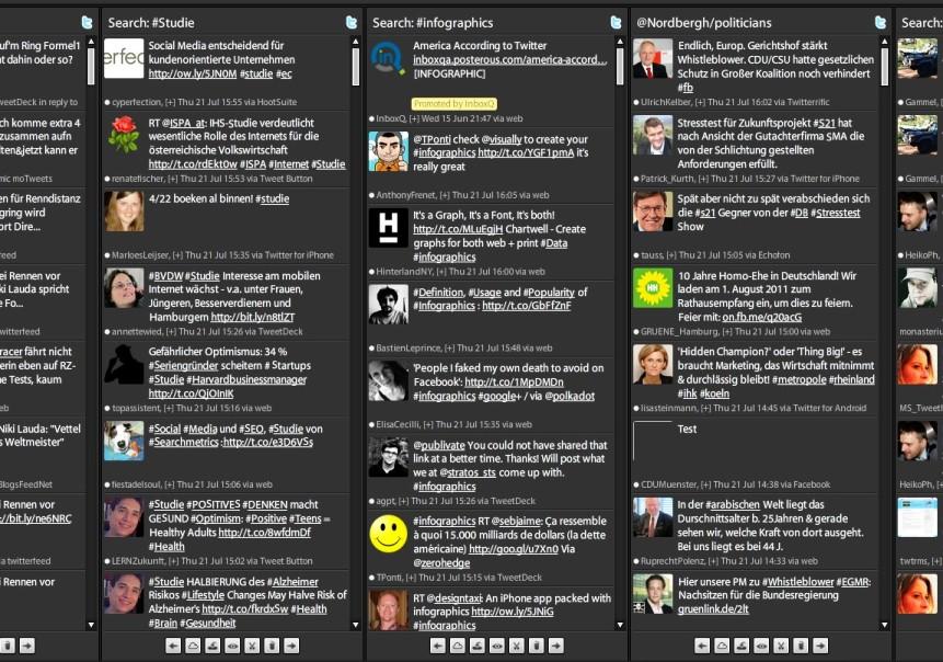 Tweetdeck: Ob #infografics, #Studie oder meine Liste #Politicians - schnell gesehen und gefunden.
